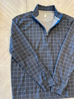 johnnie-O Men's Navy and Light Blue Plaid Quarter-Zip Sweater